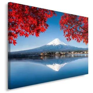 Feeby Leinwandbild Fuji Berg Japan Landschaft , Rot , Textil , Landschaft/Berg , Rechteckig , 100x70 cm , Bilder & Rahmen, Bilder, Leinwandbilder