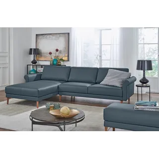 Creation BY ROLF BENZ Ecksofa »CR.450, Designecksofa, L-Form«, Armlehne Schnecke modern Landhaus, Breite 262 cm, Fuß Nussbaum, blau