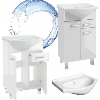Stamar | Badmöbel mit Waschbecken, 50 cm, Schublade Lack Metallgriffe - Weiß