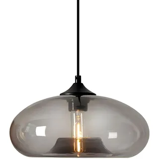 HJXDtech Einflammige Pendelleuchte mit Bunt Glas Lampenschirm, Vintage-Industriedesign, E27 Dekorative Hängelampe für Kücheninsel, Esstische, Esszimmer und Wohnzimmer(Grau)