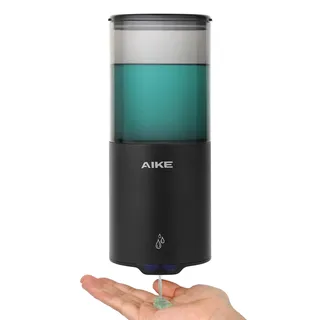 AIKE Automatischer Seifenspender Wandbefestigung, IPX7 Wasserdicht 400ml | Matt schwarzer Edelstahl, berührungslos, 5 Stufen, bohrfrei, Doppelmontage, leicht nachfüllen