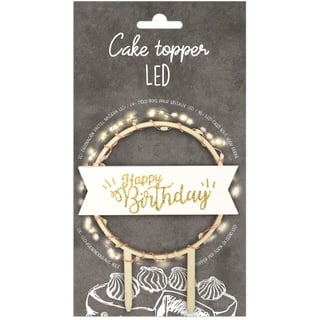 Scrapcooking – Cake Topper LED "Happy Birthday" – beleuchtete Dekoration aus Holz Geburtstag für Kuchen, Torten, Gebäck, Kuchen & Desserts – Ornament für Partys – 4962 Weiß und Gold