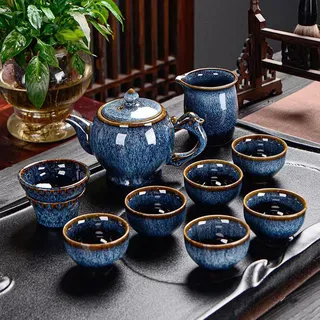CHANJOON Chinesische Keramik Kung-Fu-Tee-Set, Erwachsene Tee-Set Nachmittagstee Teekanne Set, Tee-Liebhaber 9 Stück Geschenk verpackt