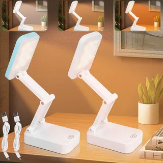 Aicharynic 2 Stück Schreibtischlampe LED Faltbar, Tischlampe Kabellos Dimmbare Tischleuchte Touch-Schreibtischlampe Nachttischlampe mit 3 Lichtmodi USB Aufladbar für Schlafzimmer,Lesen,Lernen