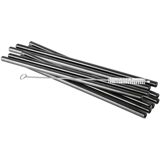 APS 93384 Trinkhalme aus Edelstahl, 10er-Set, inkl. Reinigungsbürste, Ø 8 mm, Länge 21,5 cm, Gunmetal-Look