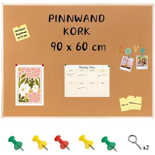 Creative Home 90x60 cm Große Pinnwand Kork | inkl. 5 Pinwandnadeln | Korkwand Korktafel Holzrahmen Memoboard | Hergestellt in der EU | Ideal für Büro, Schule, Schlafzimmer und Heim