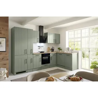 L Küche Winkelküche Landhaus Grün Anton 310 Induktion Kühlschrank groß Respekta