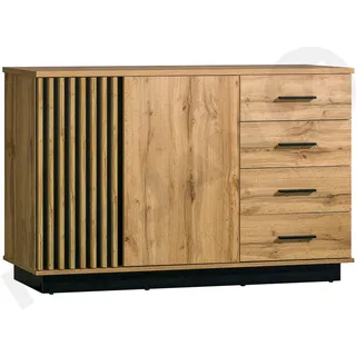 MIRJAN24 Kommode Piater 06 2D4S, Stilvoll Sideboard, Industrial Highboard, Loft Kollektion (Farbe: Wotan Eiche / Schwarz) - Beige, Schwarz