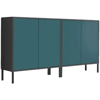 Mid.you Sideboard , Anthrazit, Petrol , Holzwerkstoff , 6 Fächer , 158x86x33 cm , erweiterbar, stehend , Kleinmöbel, Kommoden, Sideboards