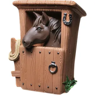 Kremers Schatzkiste Spardose Pferd im Stall Braun - 14 cm Sparschwein Sparkasse - Horse Kunststein Sparbüchse Reitsport Geschenk für Pferdeliebhaber Deko