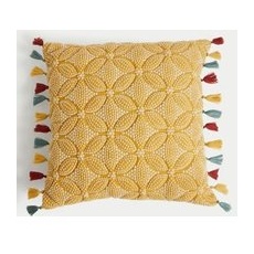 M&S Collection Pure Cotton Geometric Embroidered Cushion - Ochre, Ochre - One Size