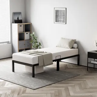 HOMAVO Metallbett 90x200 cm, Metallbettgestel, Eisenbett, stabil und geräuscharm, einfacher Aufbau, rostfrei und langlebig, Gästebett, schwarz - Schwarz