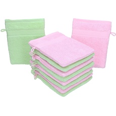 Betz 10 Stück Waschhandschuhe PALERMO 100% Baumwolle Waschlappen Set Größe 16x21 cm Farbe rosé und grün