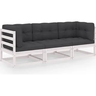 The Living Store 3-Sitzer-Gartensofa mit Kissen Kiefer Massivholz - Weiß