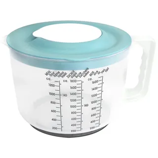 com-four® Messbecher mit Spritzschutzdeckel - Rührbehälter mit Stoppboden - Backschüssel mit Ausgießer - Dosierkanne aus Kunststoff 2000 ml [Farbauswahl variiert] (001 Stück - Messbecher 2L)