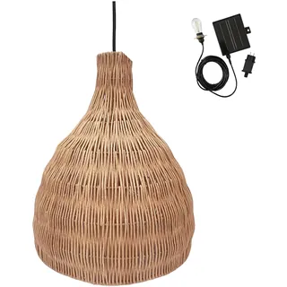 Lumisky Bella Solar Hängeleuchte aus natürlichem Rattan, mit Hybridkabel, Netz- und Solarkabel, 5 m lang