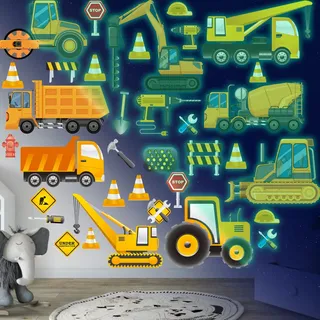 Baufahrzeug wandtattoo Leuchtend Wandaufkleber Transporte Auto Wandsticker Leuchtsticker Selbstklebend Wandsticker Konstruktion LKW Traktor Bagger Leuchtsticker Wandtattoo für Junge Kinderzimmer