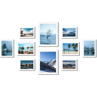 KAIWIN Set mit 10 Fotorahmen; Multi-Fotorahmen; zwei 20 x 25 cm; vier 13 x 18 cm; vier 10 x 15 cm, Bilderrahmen Collage Weiß