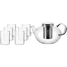 Leonardo Moon Tee-Set, Tee-Tasse und handgefertigte Tee-Kanne, Glas-Kanne mit Teesieb-Einsatz, 7er Set, 360 ml und 2 l, 032842