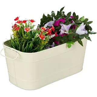 Relaxdays Blumenkasten, für Garten, Balkon & Fensterbank, zum Bepflanzen, Vintage-Optik, Metall, HBT: 16x38x19 cm, Creme