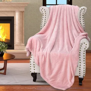 Catalonia Classy Sherpa-Decke, wendbarer Fleece-Überwurf, Einzelbett, extra Dicke, warme Sofadecke, gemütliche Couchdecke, waschbarer, Flauschiger Plüsch,Rosa, 150x130cm