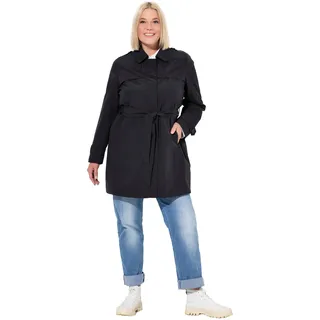 Ulla Popken Damen große Größen Übergrößen Plus Size Trenchcoat, A-Linie, Hemdkragen, Bindegürtel schwarz 46+ 816108100-46+