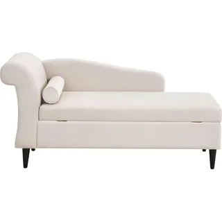 BELIANI Chaiselongue Linksseitig Beige Samt mit Armlehne Stauraum und Nackenrolle Dunkle Holzfüße Hohe Lehne Retro-Design Wohnzimmer Liegesofa - Beige, Schwarz