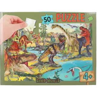 DEPESCHE Dino World - Puzzle 50 Teile, mit detailliertem Dinosaurier Motiv, ausgelegt ca. 58 x 40 cm, im Karton-Koffer mit Tragegriff