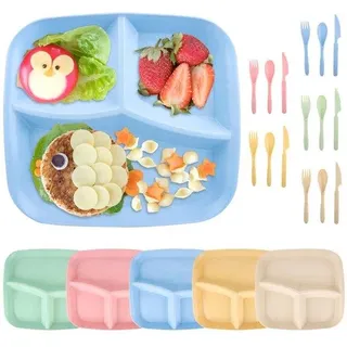 Kinderbordset mit Trennwänden, 3 Fächern, Plastik, 5 Stück, Kinder, Diner, Menü