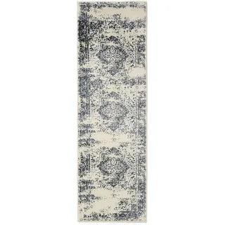 benuta Vintage-Läufer, Creme, Blau, Kunststoff, Vintage, Rechteckig, 80x240 cm, Oeko-Tex® Standard 100, für Fußbodenheizung geeignet, in verschiedenen Größen erhältlich, pflegeleicht, Teppiche & Böden, Teppiche, Teppichläufer