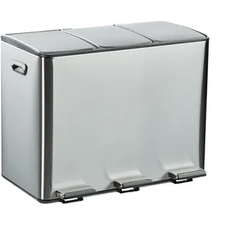 Relaxdays Mülleimer Silber 3 Fächer je 15 l Edelstahl Trittpedal Softclose , Silberfarben , Metall, Kunststoff , Rechteckig , 61x46.5x37 cm , Haushalt & Reinigung, Reinigung, Mülleimer & Abfallsammler