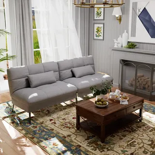COMHOMA Sofa Schlafsofa mit Schlaffunktion, überzug Futon Klappsofa, Bettcouch, ecksofa, Couch Gästebett, 3-Sitzer Sofa, mit verstellbare Rückenlehne aus Stoff, Grau - Grau