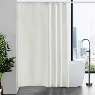 Furlinic Duschvorhang Überlänge aus Stoff, Badvorhang Anti-schimmel und Waschbar, Textile Vorhänge in Badezimmer für Badewanne und Dusche,Beige Duschvorhänge 180x210 mit 12 Duschvorhangringe.