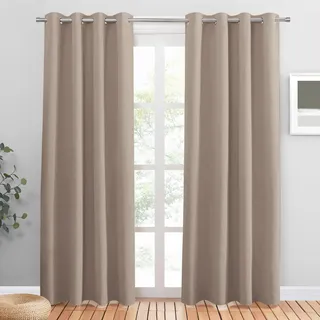 PONY DANCE Verdunklungsgardine Wohnzimmer Modern Ösenschal 2er Set | H225 x B132 cm, Tauper, Thermovorhang gegen Hitze, Blickdicht, für Schlafzimmer, Abdunkelnd, Sichtschutz, Türvorhang