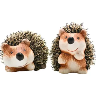 Dekohelden24 Dekofigur Igel, Keramik - Garten Igel, Dekoigel mit Fell im 2er Set in braun, Größe ca. 15 x 8 x 8 cm.