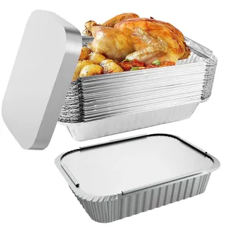 Xyvor 30 Stück Alu Schalen für Grill Aluschalen Mit Deckel, 800ML Alu Grillschalen, Aluschalen Tropfschalen, Klein Backblech Aus Aluminiumfolie für Backen, Pasta, Braten, Kochen, Nudeln 21X14 cm