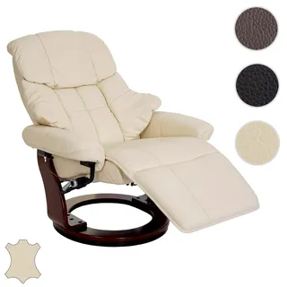 MCA Relaxsessel Calgary 2, Fernsehsessel Sessel, Echtleder 150kg belastbar ~ creme, Walnuss-Optik