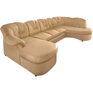 DOMO collection Wohnlandschaft »Flores auch in Leder-Bezug, B/T/H: 293/180/86 cm, U-Form« wahlweise mit Bettfunktion, wahlweise mit Federkern, beige