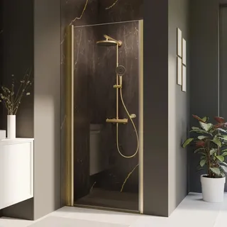 Breuer Drehtür Elana 2.0 für Nische Klarglas 200 cm x 100 cm Gold Anschlag L