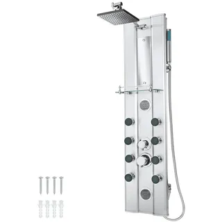 tectake Duschpaneel aus Aluminium, Antikalktechnik, silber , Silberfarben , Metall , Quadratisch , 9.8x118x27 cm , Badezimmer, Baden & Duschen, Duscharmaturen