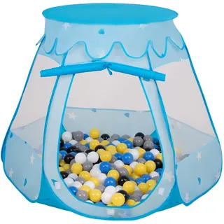 Selonis baby spielzelt mit plastikbällen zelt 105x90cm/200 bälle plastikkugel kinder, blau:schwarz-weiß-grau-blau-gelb