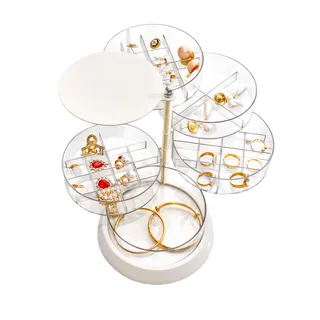 Generisch 5-lagiges Dreh-Schmuckkästchen mit Deckel | Schmuckorganizer für Ohrringe, Ringe & Ketten | Reise-Jewelry-Box (14x18cm) – Geschenk für Frauen (C-Klar)