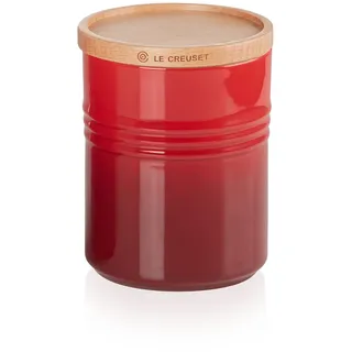 LE CREUSET Steinzeug Mittelgroße Vorratsdose mit Holz-Deckel, Steinzeug, 540 ml, 10 cm, Kirschrot, 91044401060099