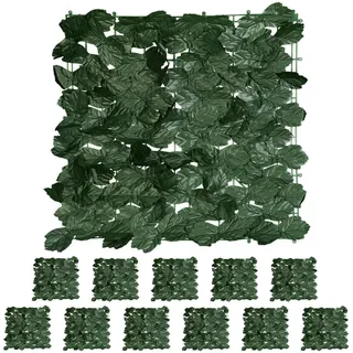 Relaxdays Sichtschutz Efeu, 12er Set, je Heckenmatte 50x50 cm, künstliche Hecke Garten & Balkon, Blätterzaun, dunkelgrün - Kunststoff, Textil , Dekoration, Gartendeko