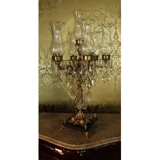 Casa Padrino Barock Kristall Hockerleuchte im Antik Stil - Messing & Marmor - Höhe 86 cm
