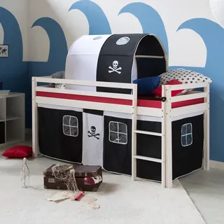 Homestyle4u Hochbett 90/200 cm Pirat , Weiß, Schwarz , Holz , Babymöbel & Kindermöbel, Kinderzimmer & Jugendzimmer, Kinderbetten, Hochbetten