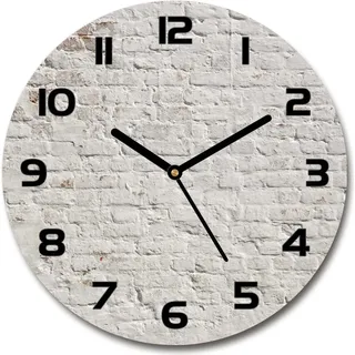 Wanduhr aus Glas 30fi Glasbild Glasuhr Gehärtetes Glas - schwarze-zeiger - Brick wall - Weiß
