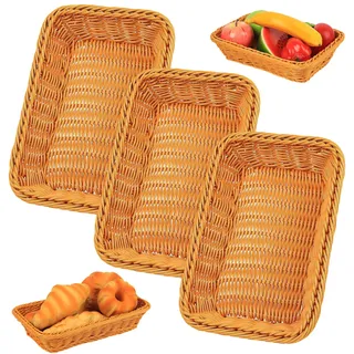 3er set Brötchenkorb Rechteckig, Flechtkorb, Brotkorb Geflochten, Weidenkörbchen, Brotkörbe, Brotkörbchen, Geschenkkorb Obstkorb für Restaurant Lebensmittel Servieren Zuhause Küche(30 x 20 x 7 cm)