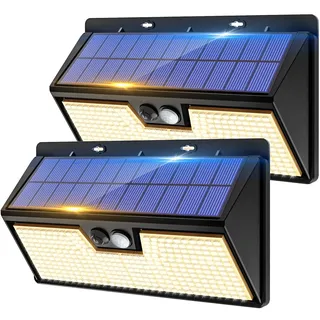 vighep Solarlampen für Außen mit Bewegungsmelder, 318 LED Superhelle Solarleuchten, Aussenleuchte mit 3 Modi, IP65 Wasserdichte Aussenlampe für Garten, Garage, Haustür, Treppe, Warmweiß,2 Stück