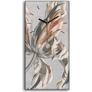 Wanduhr Bürouhr Leinwand Bild Geräuschlos 30x60 Gemälde Blumen Pflanzen Kunst - schwarze Hände - Grau